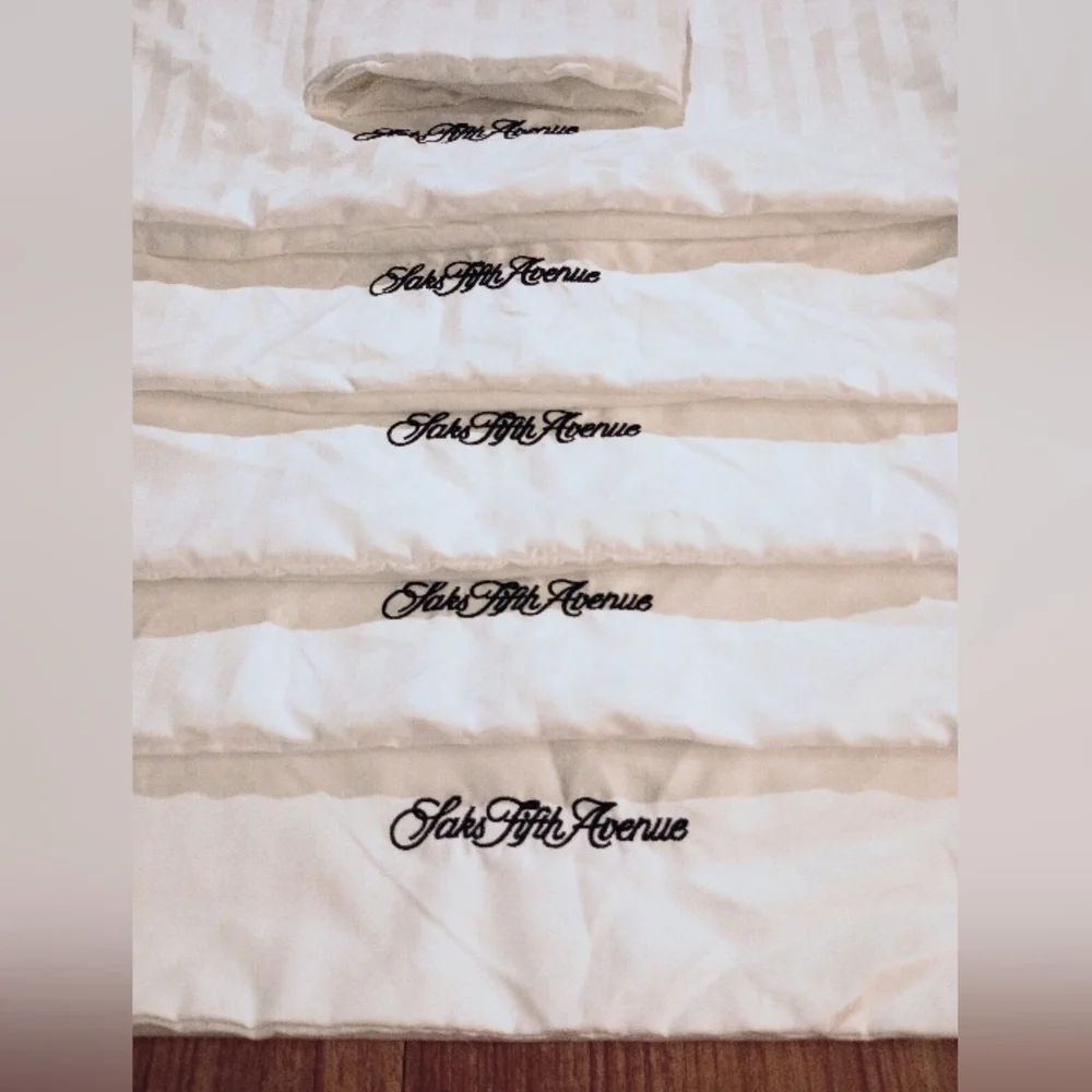 Saks Fifth Avenue Luxury Embroidered White Stripe Pillowcases Set of Six